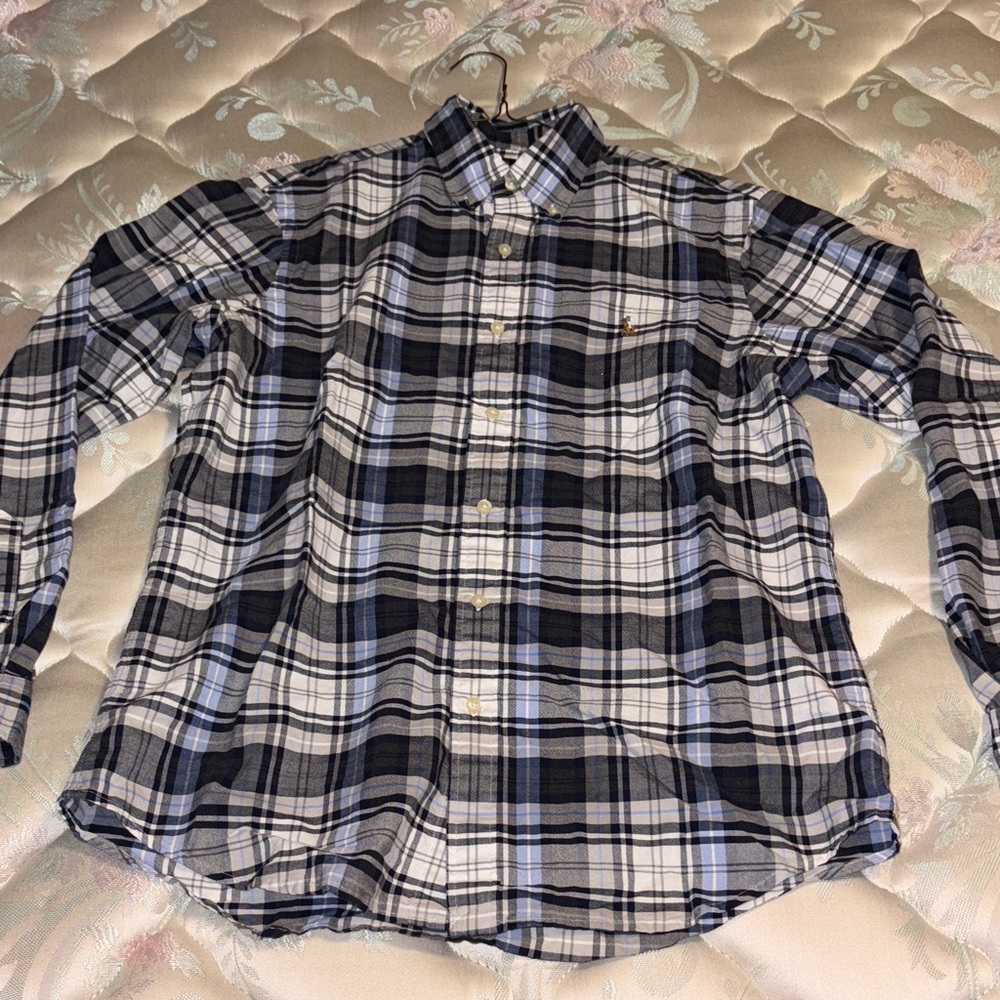 Ralph Lauren Blue and White Plaid Shirt Iconic RL Pony Logo Old Money Classic